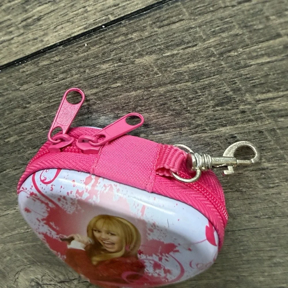 VTG Disney Hannah Montana Heart Shaped Coin Purse Keychain Pink Zip Wallet Pouch